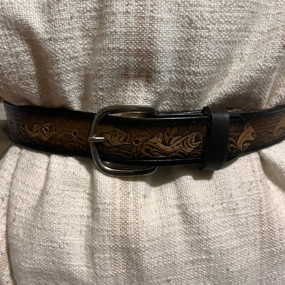 Elegant Brown and Black Leather Belt
